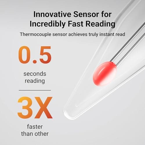 Professional Meat Thermometer Digital, Ultra-Fast 0.5 Sec Instant Read, NIST Certified ±0.5°F Accuracy, IP67 Waterproof, Auto-Rotating Backlit Display, Lift-to-Wake, for BBQ/Candy, Orange&Gray view 2