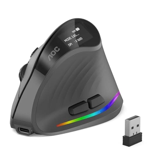 AOC 2.4GHz Ergonomic Mouse, Wireless Bluetooth Vertical Mouse for Work, 4800 DPI Optical Tracking, 5 Adjustable DPI, Quiet Clicks, RGB Light, Compatible with Computer, Laptop, PC, Mac, Desktop - Gray view 1