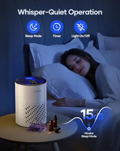 Air Purifiers for Bedroom Home, MOOKA HEPA Air Purifier for Home Pets with Fragrance Sponge for Smoke Dust Pollen Dander Odor, Small Air Cleaner with Sleep Mode Night Light Timer, KJ067L, White view 4