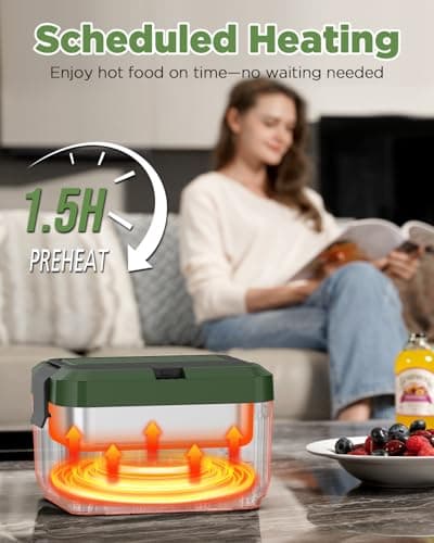 Genasmil Battery Powered Heated Lunch Box - 20000mAh Cordless Electric Lunch Box for Adults, 1.2L Stainless Steel Self-Heating Food Warmer with Removable Battery, Portable for Work, Office, & Travel view 4