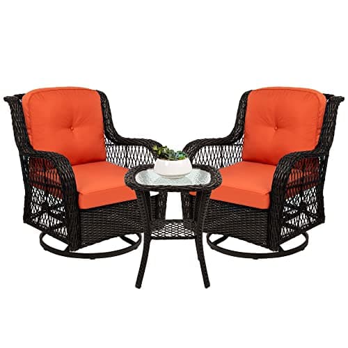 Best Choice Products 3-Piece Outdoor Wicker Patio Bistro Set w/ 2 360-Degree Swivel Rocking Chairs and Tempered Glass Top Side Table - Rust view 1