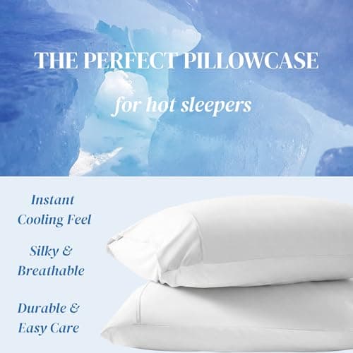 Beckham Hotel Collection Cooling Pillowcases for Hot Sleepers, King Size Set of 2, Cool Bedding, Envelope Closure, Silky Soft, Breathable, Moisture-Wicking, White view 4
