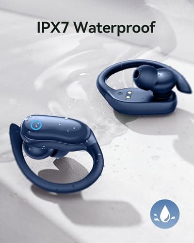 GNMN Active Noise Cancelling Ear Buds Wireless Earbuds 96hrs Playback Bluetooth Headphones Dual Battery Display Stereo Bass Earphones with Earhooks Microphone IPX7 Waterproof Headset for Sports/Gym view 5