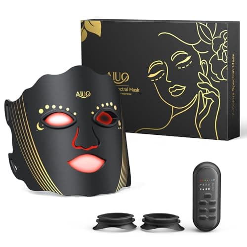AIUO Red Light Therapy for Face, Led Face Mask Light Therapy with Rechargeable Remote, LED Face Mask Light Therapy at Home, Comfortable Red Light Therapy Mask, Black