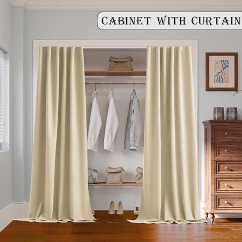 Room Divider Curtains with Ceiling Track, 95% Blackout Heavy Curtains Noise Reduction Privacy Curtain System Kits, 8.3 ft Wide x 7 ft Tall, Cream Beige, 1 Panel view 5