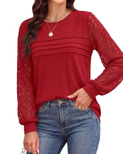 BTFBM Women's Long Sleeve Shirts Dressy Lace Fall Tops 2026 Trendy Business Casual T-Shirts Cute Work Outfits Blouses view 5
