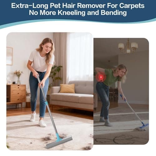 3 in 1 Carpet Rake for Pet Hair Removal, Reusable Pet Hair Remover Broom with 54" Adjustable Long Handle, Dog Cat Carpet Scraper Brush Tool Kit for Cleaning, Dog Fur Broom for Rugs, Mats, Couch view 6