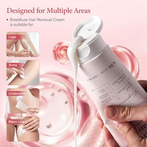 BreeMuse Hair Removal Cream for Women, Painless Depilatory Cream for Legs, Bikini Line & Underarms, Fast 5-10 Minute Body Hair Remover for Sensitive Skin with Moisturizing & Smoothing Formula view 5