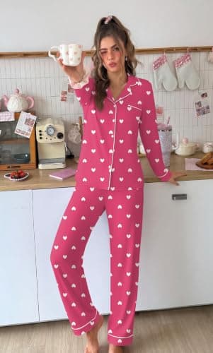 Ekouaer 2 Pack Womens Pajamas Set Button Up Pjs Loungewear Set view 2