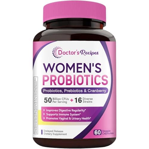 Doctor's Recipes Women's Probiotic, 60 Caps 50 Billion CFU 16 Strains, with Organic Cranberry, Digestive Immune Vaginal & Urinary Health, Shelf Stable, Delayed Release, No Soy Gluten Dairy — image 1