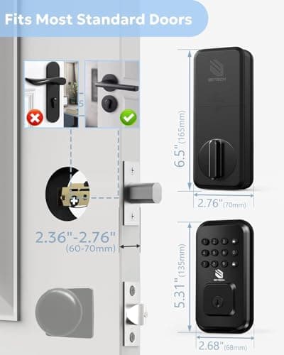BE-TECH Keyless Entry Door Lock with Keypad - Smart Digital Deadbolt for Front Door with 2 Keys, Electronic Door Lock with Anti-Peeping Code, Auto-Locking, One-time Password for Customer, Black view 5