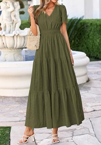 BTFBM Womens Summer Dresses 2026 V Neck Hollow Out Eyelet A Line Flowy Boho Beach Vacation Wedding Guest Maxi Dress view 2