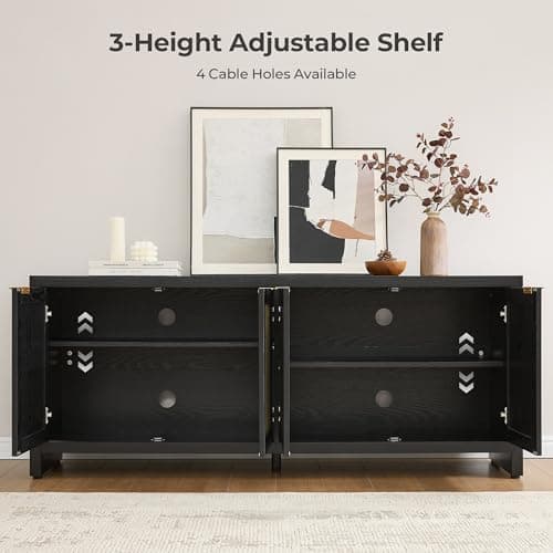 SICOTAS TV Stand for Living Room Boho Entertainment Center for Bedroom with 4 Rattan Cabinets Farmhouse Television Stands with Storage Large Media Console Table for TVs up to 65 Inch view 4