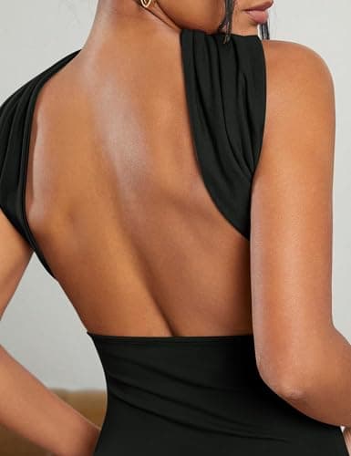 ACCPUR Ruched Strapless Halter Tube Top for Women Sexy Open Back Slim Fit Bandeau Shirt Sleeveless Off Shoulder Tank Clubwear view 2