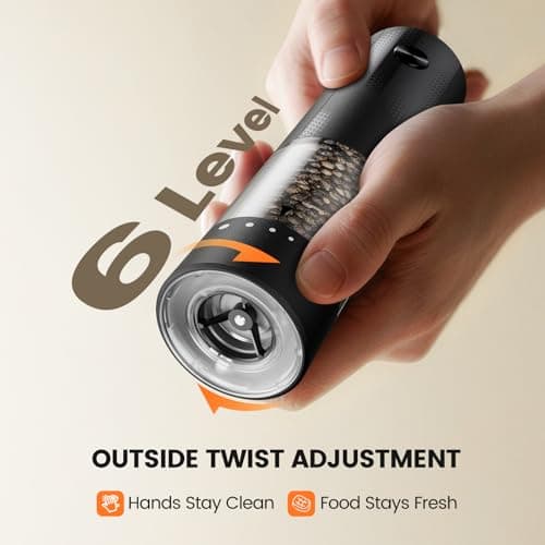 Electric Salt and Pepper Grinder Set - Rechargeable Automatic Salt and Pepper Shakers, Kitchen Appliances with External Adjustable Coarseness, Larger Hopper for Cooking, Home Gifts(2 Pack,Black/White) view 3