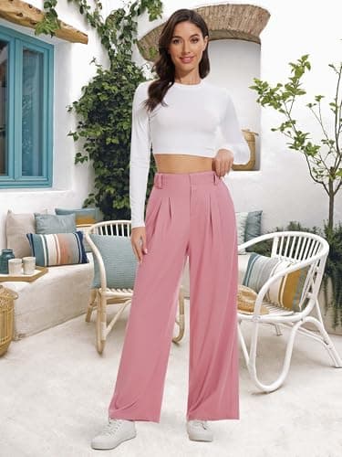 AVAMO Slacks for Women Dress Pants Stretchy Work Pants Wide Leg High Waisted Business Casual Trousers with Pockets Waffle view 2