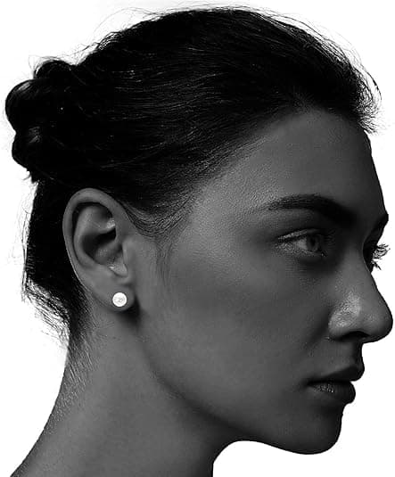 Round White Freshwater Cultured Pearl Stud Earrings, Sterling Silver 18K Gold Plated Hypoallergenic Earring Studs Jewelry For Women- AAAA Quality view 5