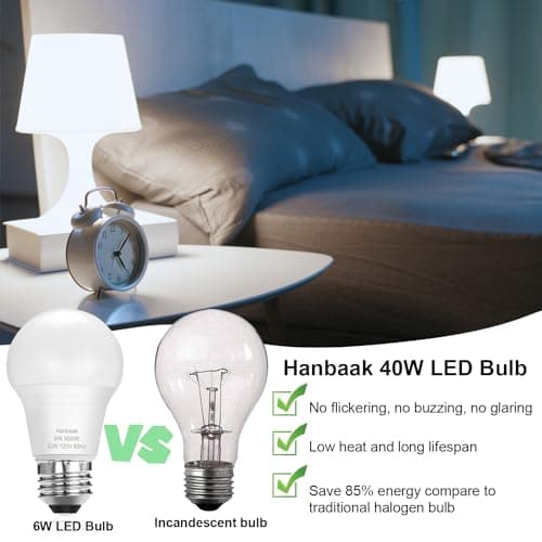 Hanbaak E26 LED Bulb, 40W Equivalent Light Bulb, 6W Medium Screw Base Bulb, Non-Dimmable, Daylight White 5000K 4 Packs view 4