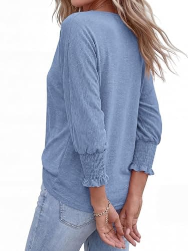 BTFBM Womens Tops Dressy Casual Summer T Shirts 2026 Crewneck 3/4 Sleeve Beach Vacation Loose Tunic Spring Work Blouse view 4