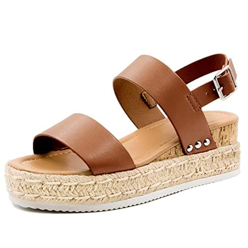 Athlefit Women's Espadrilles Sandals Ankle Strap Buckle Wedge Sandal Open Toe Studded Platform Sandals — image 1