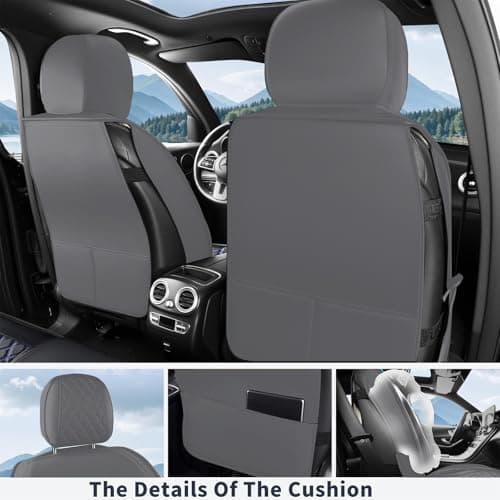 crossmiles Car Leather Seat Cover，Protector Seat Waterproof Automotive Seat Covers Full Sets Super Breathable Universal Fit Cover for Most Car Fount and Back，（Grey-Wave，5pcs） view 2