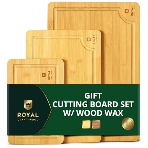 ROYAL CRAFT WOOD Wooden Cutting Boards for Kitchen Meal Prep & Serving - Bamboo Wood Serving Board Set with Deep Juice Groove Side Handles - Charcuterie & Chopping Butcher Block for Meat — image 1