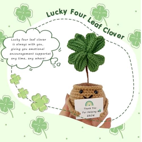 Eirunyx Handmade Positive Doll Crochet with Card,Thank You for Helping Me Grow,Thank You Gift for Coworkers, Friends, Teachers, Sister,Women & Men, St. Patrick's Day view 4