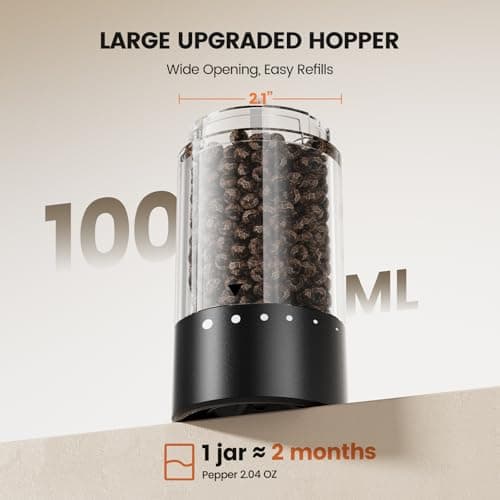 Electric Salt and Pepper Grinder Set - Rechargeable Automatic Salt and Pepper Shakers, Kitchen Appliances with External Adjustable Coarseness, Larger Hopper for Cooking, Home Gifts(2 Pack,Black/White) view 4