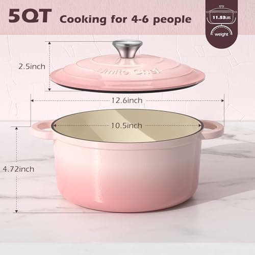 Umite Chef 5QT Enameled Cast Iron Dutch Oven Pot with Lid, Heavy-Duty Cookware for Bread Baking, Braising, Stews, Roasting, Wedding Registry Ideas & Gifts (Pink) view 2
