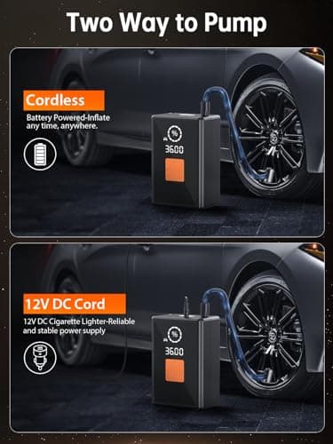 Tire Inflator Portable Air Compressor, 22 Cylinder 6X Faster Tire Pump 150 PSI Air Pump for Car, Motorcycle, Bicycle, Ball - Cordless & 12V DC view 4