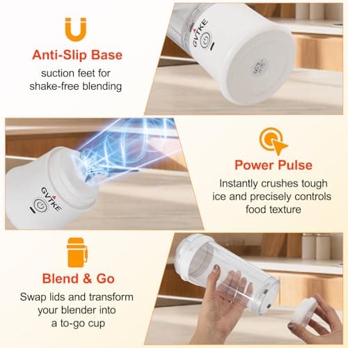 GVTKE Portable Blender Dual Mode 18000RPM 20Oz Blending Cup Ice Crushing Smoothie Frozen Fruit Mini Home Gym Travel(White) view 6