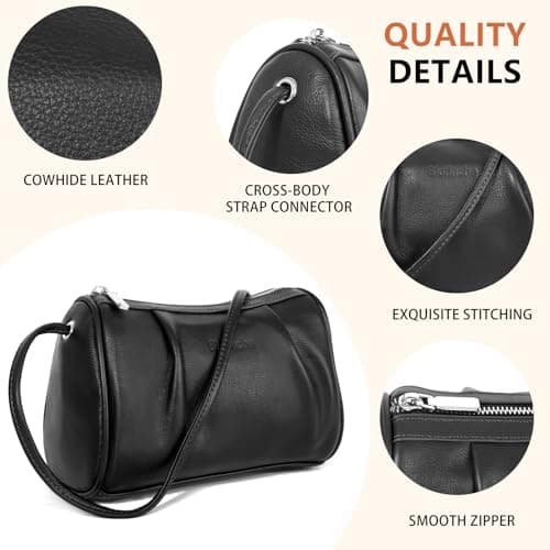 Women's Genuine Leather Small Crossbody Bag Barrel Hobo Purse for Evening Dating Weekend Casual Light Outings view 6