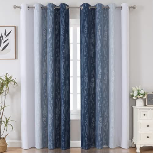 Estelar Textiler Navy Blue and Greyish White Blackout Curtains for Bedroom 84 Inches Long, Full Room Darkening Grommet Curtains for Living Room,Thermal Insulated Ombre Drapes,52Wx84L,2 Panels view 3