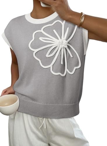 Dokotoo Women's Floral Sweater Crew Neck 2026 Short Sleeve Loose Fit Knit Pullover Tops — image 1