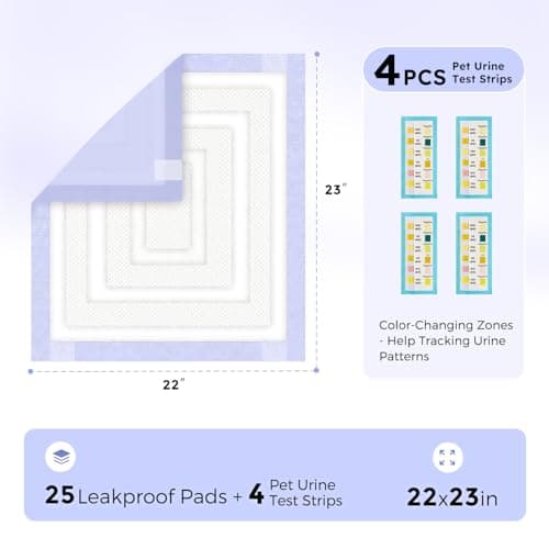 ZOMISIA 3D-Barrier Puppy Pee Pads for Dogs, 7 Cups Absorb & Rise Puffy Gel-Wall Leak-Proof, 22"x23" 25 Counts + 4 Pet Urine Test Strips, Super Absorbent Disposable Potty Training Pads view 2