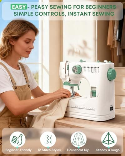 Jialiin Sewing Machine for Beginners -12 Built-in Stitches|42 PCS Accessory Kit,Foot pedal, Low/High-Speed,Portable Mini Sewing Machine for Home DIY,Quick Fix view 2