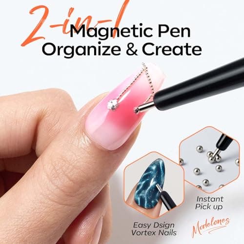 modelones Cat Eye Magnet Set, Heart Nail Art Tool Strong Magnetic Pen Double Head Round Magnets Stick Wand Diverse French Moon Floral Circle Cateye Effect DIY Professional Manicure Gift for Women view 3