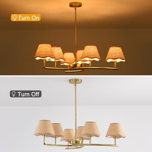 Pandaluna 31.5in Large Round Chandelier, Wagon Wheel Chandelier Boho Rustic Farmhouse Pendant Light Fixture, for Dining Room Living Room Kitchen Island Bedroom, Light Beige & Gold 1 Pack view 2