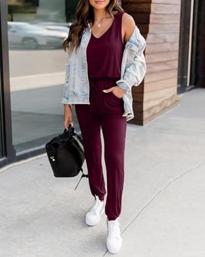 KIRUNDO Women 2026 Summer Jumpsuits Casual Sleeveless Drawstring Elastic Waist Romper Vacation Cruise Airport Travel Outfits view 4