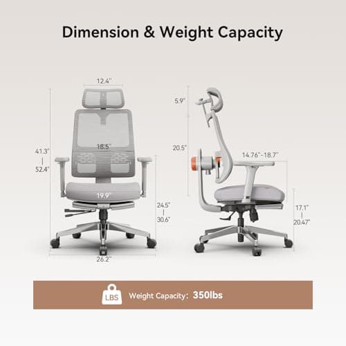 Newtral Office Chair Ergonomic with Footrest, Auto-Following Lumbar Support, High Back Desk Chair with 4D Armrest,136° Tilt Lock, Adjustable Seat Depth & Height (Supreme, Grey) view 3