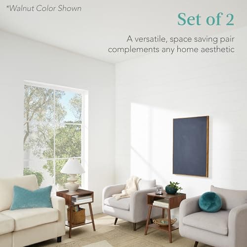 Best Choice Products Mid-Century Modern End Table Set of 2, Side Accent Furniture for Living Room, Den, Sitting Room, Space Saving w/Cubby Storage, Lower Shelf, Pine Wood Legs - Gray Oak view 4