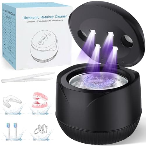Dental Ultrasonic Retainer Cleaner Machine - Dental Cleaning Pod for Denture, Mouth Guard, Aligner, Night Guard, Braces, Toothbrush Heads, Jewelry, 45kHz Retainer Cleaner with Digital Timer & 200ML