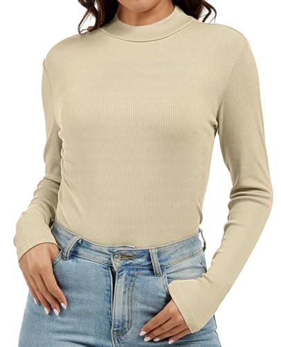 Jeqeocafy Women's Knitted Rib Mock Neck Long Sleeve Tshirt Fall Fashion Basic Thermal Underwear Tops Winter Clothes 2026 — image 1