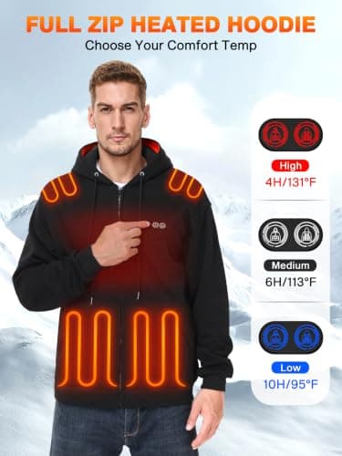 Heated Hoodie for Men Women, 10000mAh Battery Pack Zip Heated Sweatshirt | Heated Pullover Sweater, Fleece Lining, 8 Heating Zones, 3 Heating Levels, Upgraded Hood Heating for Winter Outdoor view 4