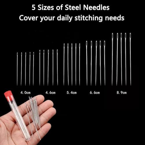 48Pcs Sewing Tool Set with 2 Edge Stitch Lock & Sewing Gauge, Big Eye Steel Sewing Needle Kit with Portable Zipper Case, Threader and Needle Repair Kit Stainless Steel Needles for Hand Sewing view 2