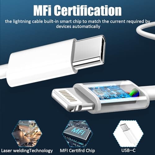 iPhone 14 13 12 11 Charger Fast Charging [MFi Certified],10FT Long Lightning Cable with 20W USB C Charger Block for iPhone 14/14 Pro Max/13/13 Pro Max/12/12 Pro Max/11/11Pro/XS/Max/XR/X,iPad,White view 2