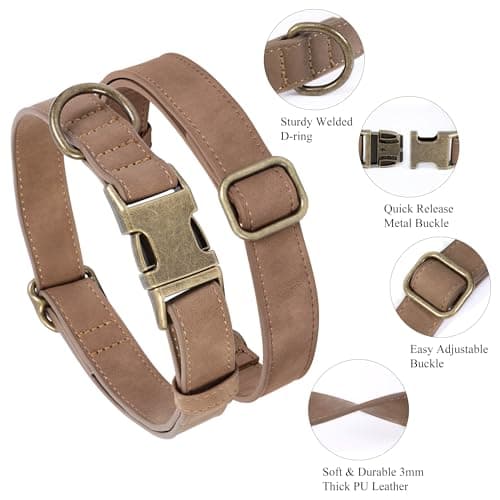 Jumpress Soft Leather Dog Collar for Small Medium Large Dogs, Heavy Duty Dog Collar Leather with Quick Release Metal Buckle, Durable & Adjustable for Medium Dogs Walking (Brown, M) view 2