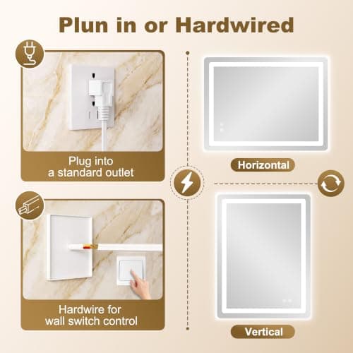 LED Bathroom Mirror with Lights, 2 Pack 32" x 24" Lighted Vanity Mirror | Frontlight+Backlit, 3 Colors Dimmable Brightness, Anti-Fog, Memory Function, Shatterproof Tempered Glass, Horizontal/Vertical view 3