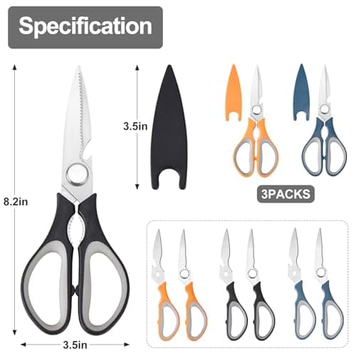 3-Pack Kitchen Shears Heavy Duty All Purpose Stainless Steel Scissors Dishwasher Safe Cooking for Meat, Chicken, Fish, Vegetable view 3