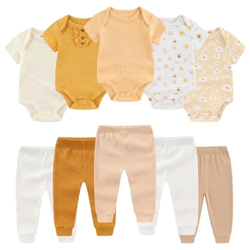 BIGBIGKISS Baby Bodysuit and Pant Set 10 Pack Cotton Newborn Baby Boy Girl Clothes Outfits